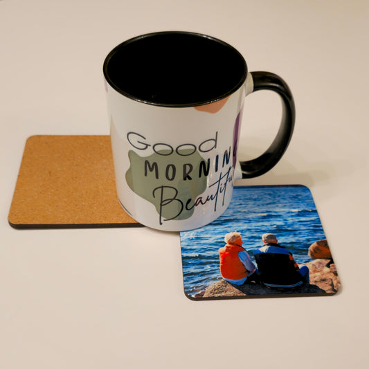 Custom Sublimation Coasters – 3.75" Square MDF Wood with Gloss Finish & Cork Backing