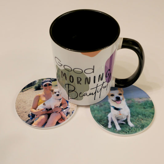 Custom Sublimated Ceramic Coasters – 3.5" Circle | Personalized Drink Coasters