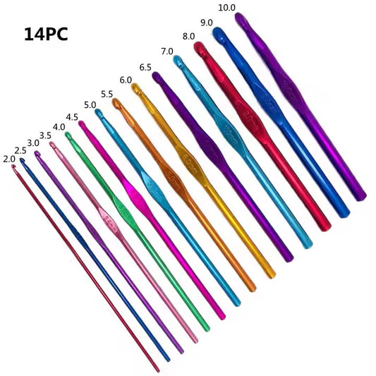 14pc Aluminium Crochet Hook Set 2mm - 10mm